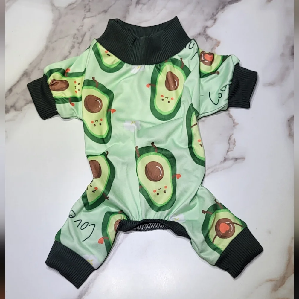 XPudac NWOT Dog 2pc Avocado & Dinosaur Print Full Body Pajama Set Size XS